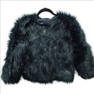 Womens Kimchi Green Faux Fur Jacket Size Medium w/ pockets